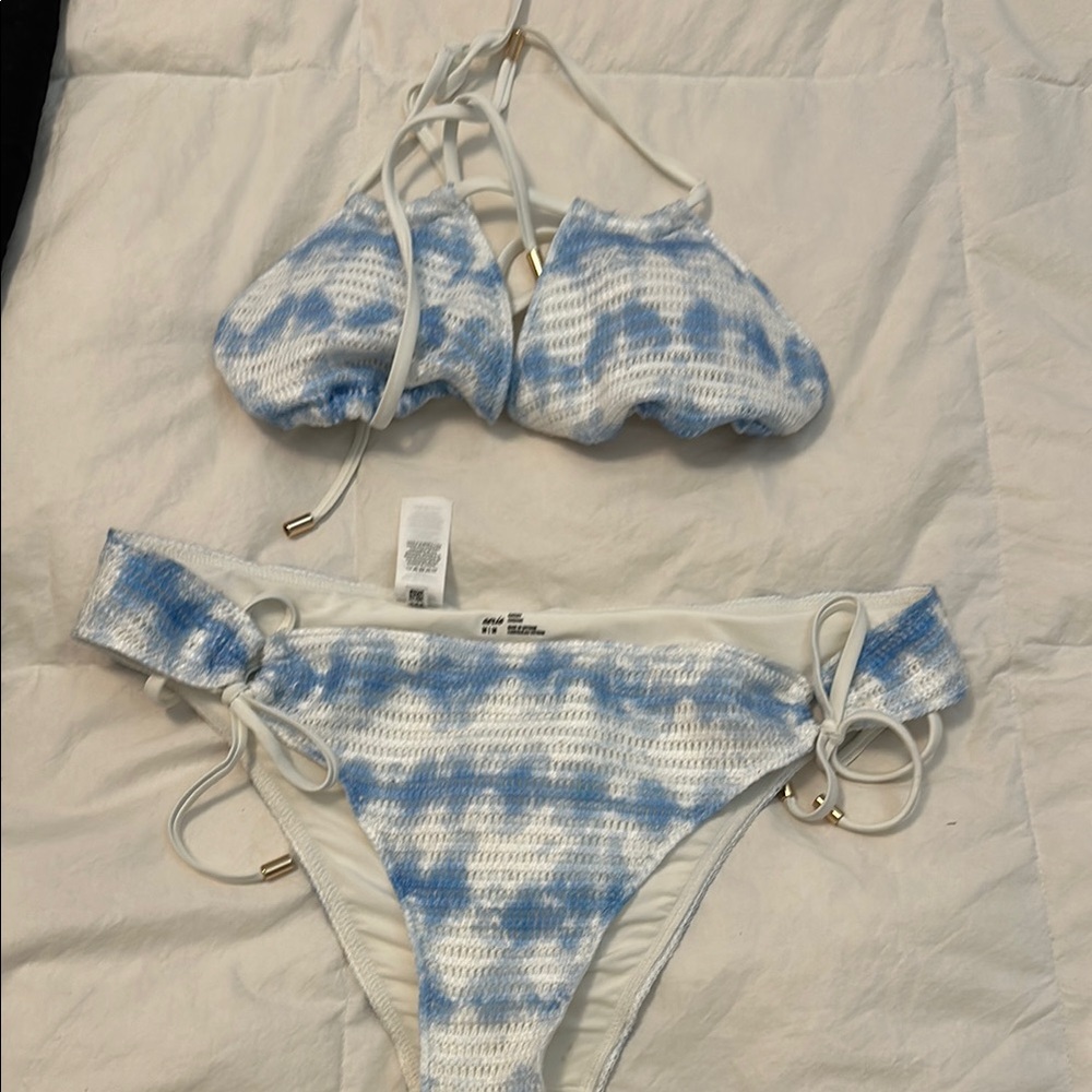 Aerie Blue and White crochet Tie-Dye Bikini Set